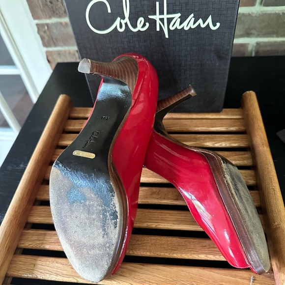Cole Haan Women's Red Peep Toe Pumps - Picture 6 of 14